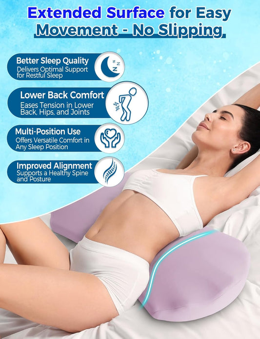 Lumbar Support Pillow for Bed – Floor Pillows & Cushions - Memory Foam Lower Back Pain Relief Pillow for Sleeping, Ergonomic Lumbar Pillow for Side & Back Sleepers, Sciatica & Hip Pain Relief