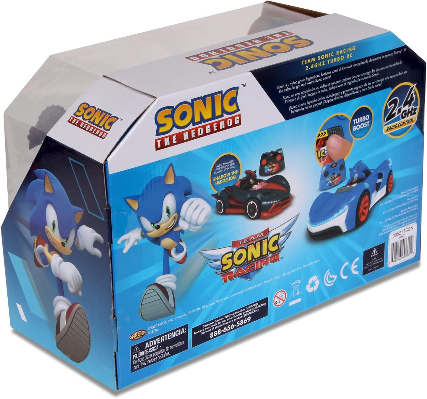 NKOK Team Sonic Racing 2.4GHz Radio Control Toy Car with Turbo Boost - Sonic the Hedgehog 601, Features Working Lights, Adjustable Front Wheel Alignment, Super Fun and Easy, Ages 6 and up