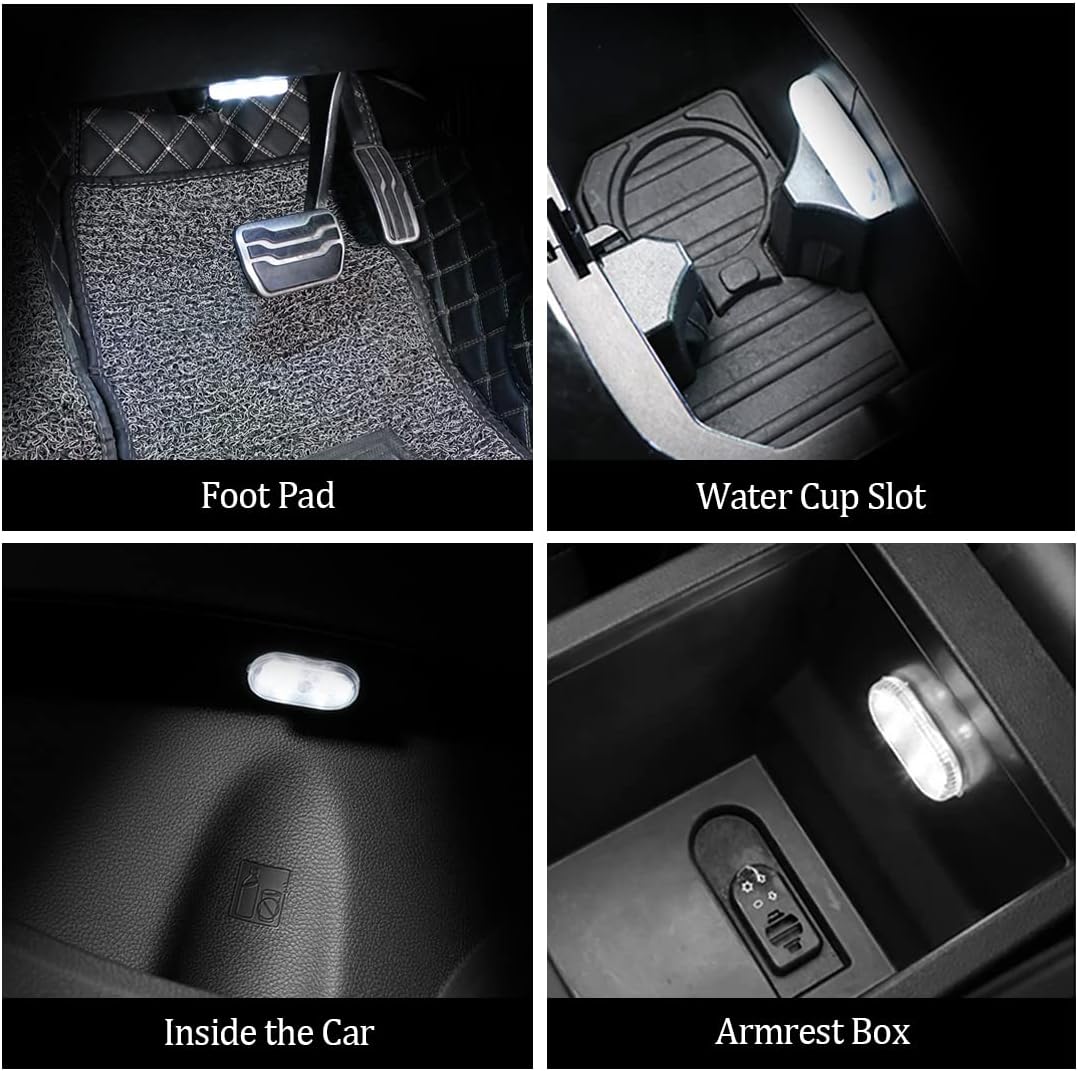 2 PCS Car Led Lights Interior,White Ambient Lighting Car Interior,USB Rechargeable Car Interior Reading Light,Portable Led Lights for Car