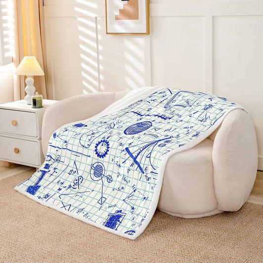 Feelyou Physics Sherpa Blanket Blue Equation Fleece Throw Blanket Model On Graph Paper Fuzzy Blanket for Sofa Bed Couch,Twin 60x80 Inches