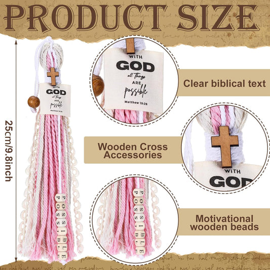 Skyygemm 4 Pcs Bible Tassel Bookmarks Christian Gifts for Women Multi Page Tassel Marker with Cross Charm for Bible Books 14 Inch Handmade Ribbon Marker Boho Reading Accessories for Book Lover Readers