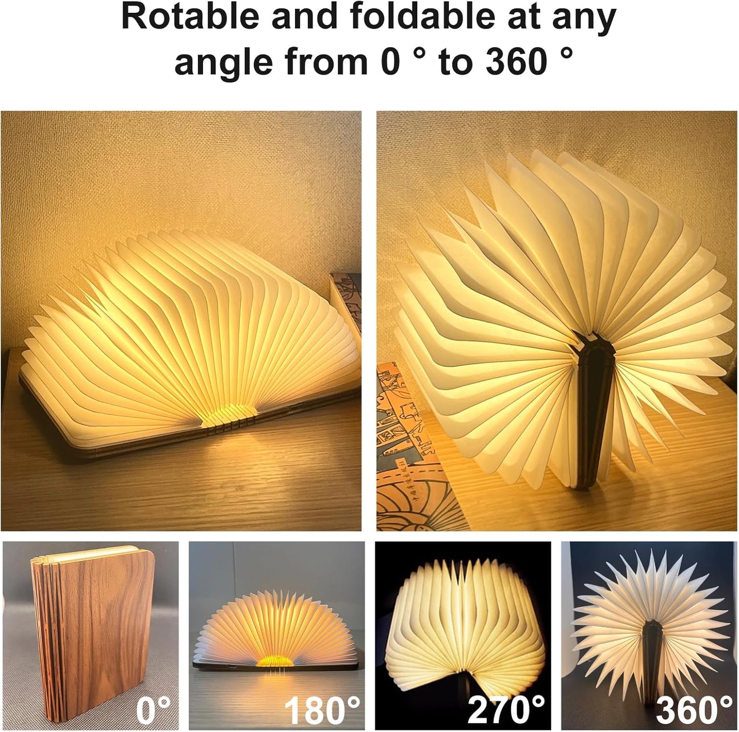 Folding Book Lamp, Wooden Book Light,Book Lovers Gifts,Portable USB Rechargeable Night Light, Home Office Decoration Gift LED Book Light for Home Decor Birthday Gift