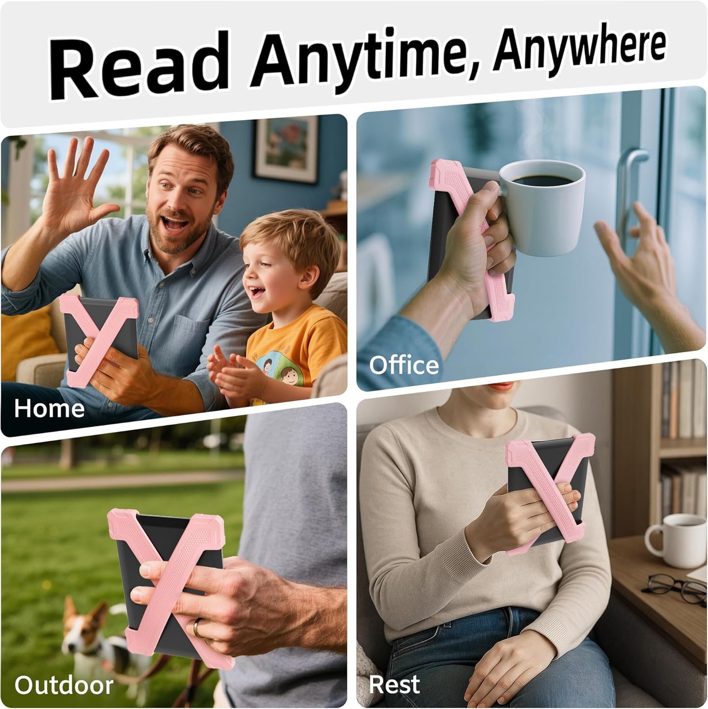 ELETIUO Hand Strap for 6" Kindle/Kobo/Kindle/E-Readers -Paperwhite 7-10 Gen,2 Pack Ergonomic Silicone Finger Grip,Secure One-Handed Holder for Comfortable Reading Accessories,Medium-Pink