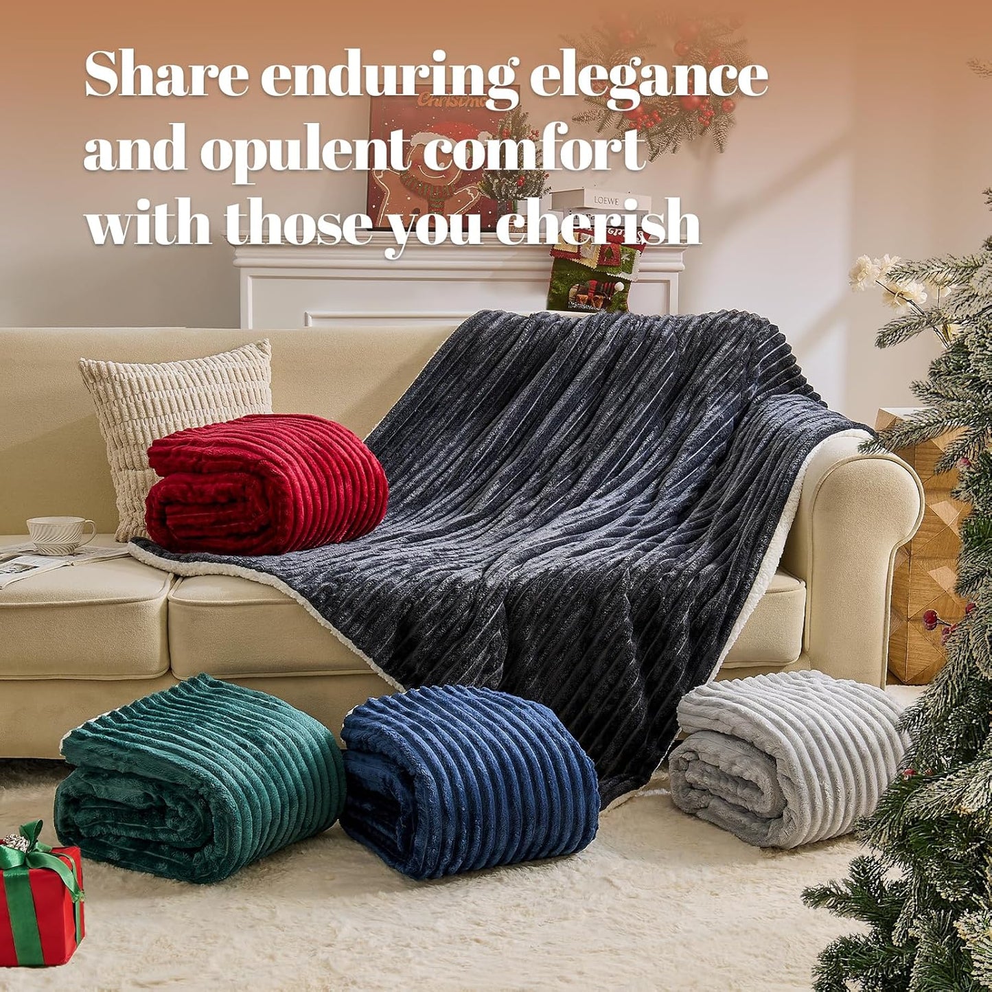 Electric Heated Throw Blanket - 50"x60" Fast Heating Bed Blankets with 6 Heating Levels & 4 Hours Auto Off, Soft Ribbed Flannel Sherpa, Over-Heated Protection ETL, Dark Green