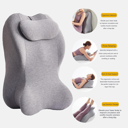 Memory Foam Ergonomic Wedge Pillow & Reading Pillow – Orthopedic Support for Neck, Back & Legs – Ideal for Sleeping, Elevating & Pressure Relief – Removable Washable Cover