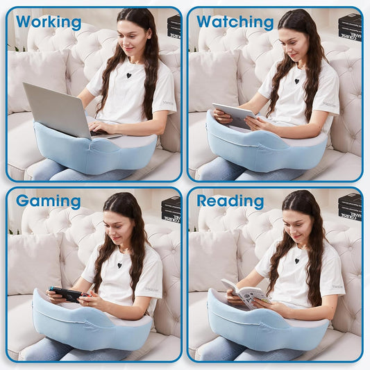 Reading Pillow, Lap Desk, Laptop Lap Desk, Laptop Stand for Bed, Arm Rest Pillow, Memory Foam Gaming Pillow for Reading, Working, Gaming in Bed Couch Floor (Blue-Grey)