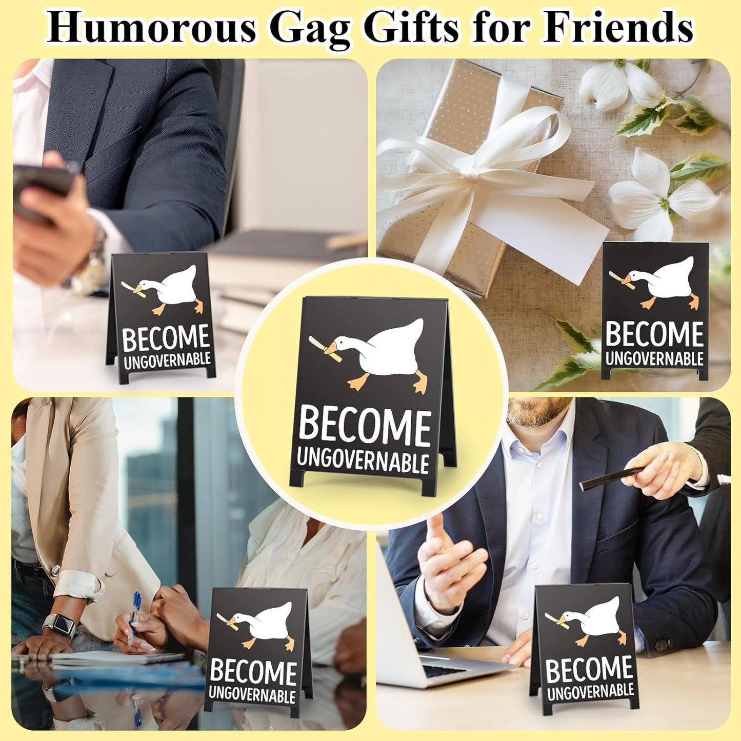 Funny Home Office Desk Sign Humorous Cute Room Decor Cubicle Decoration Accessories Kitchen Shelf Counter Supplies Gag Gift for Coworkers Employee Become Ungovernable White Elephant Gifts
