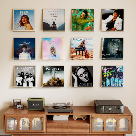 12 Pack Vinyl Record Shelf Wall Mount, 12-Inch Clear Acrylic Album Storage Holder, Floating Display Shelves for Wall Decor, Magazine Shelf, Kids Bookshelf, Suitable for Bedroom, Living Room