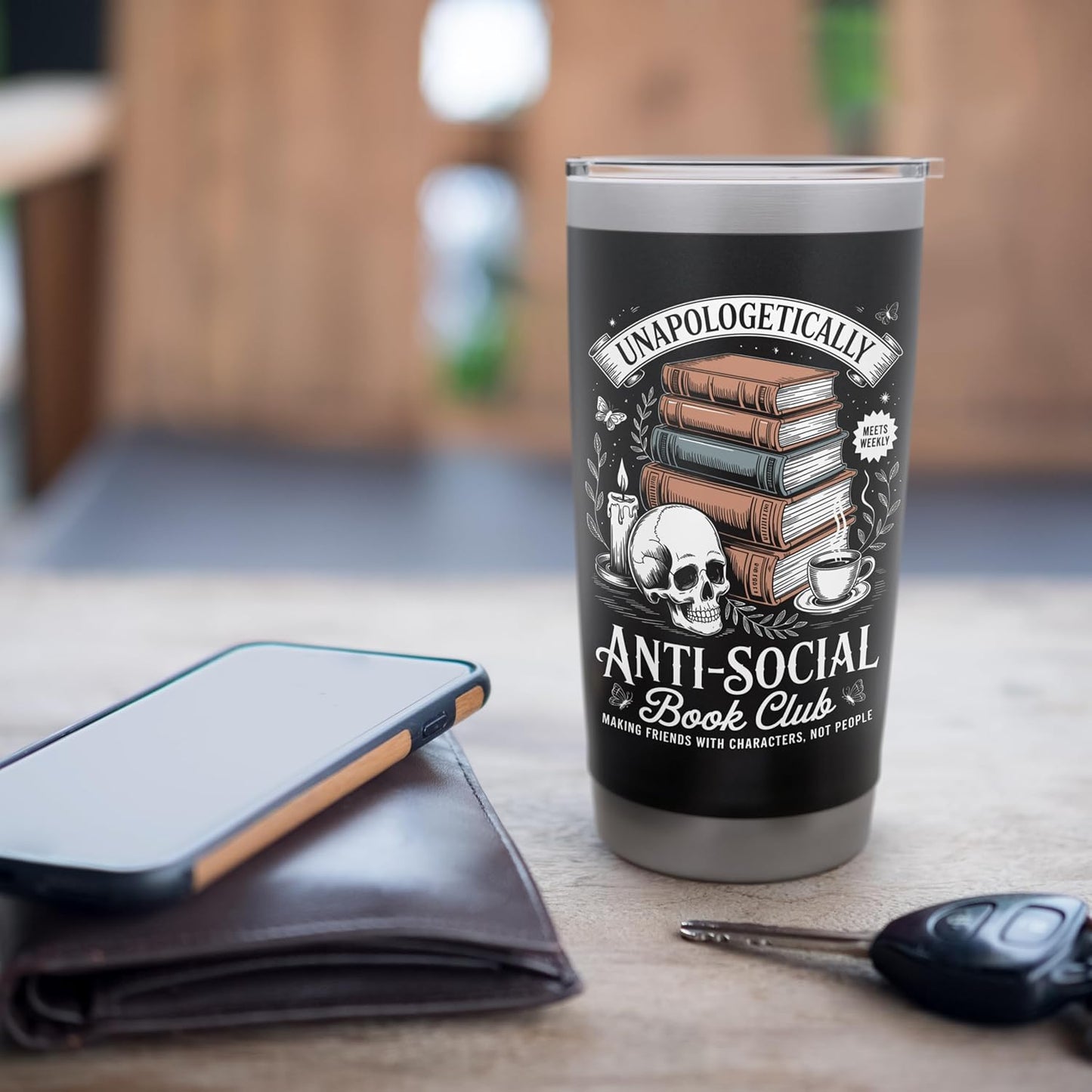Anti-Social Book Club Reader Books & Coffee Dark Academia Stainless Steel Insulated Tumbler