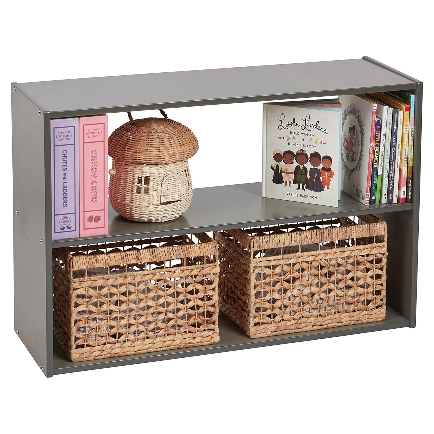 ECR4Kids Streamline 2-Shelf Double-Sided Storage Cabinet, 24in, Classroom Furniture, Grey Wash
