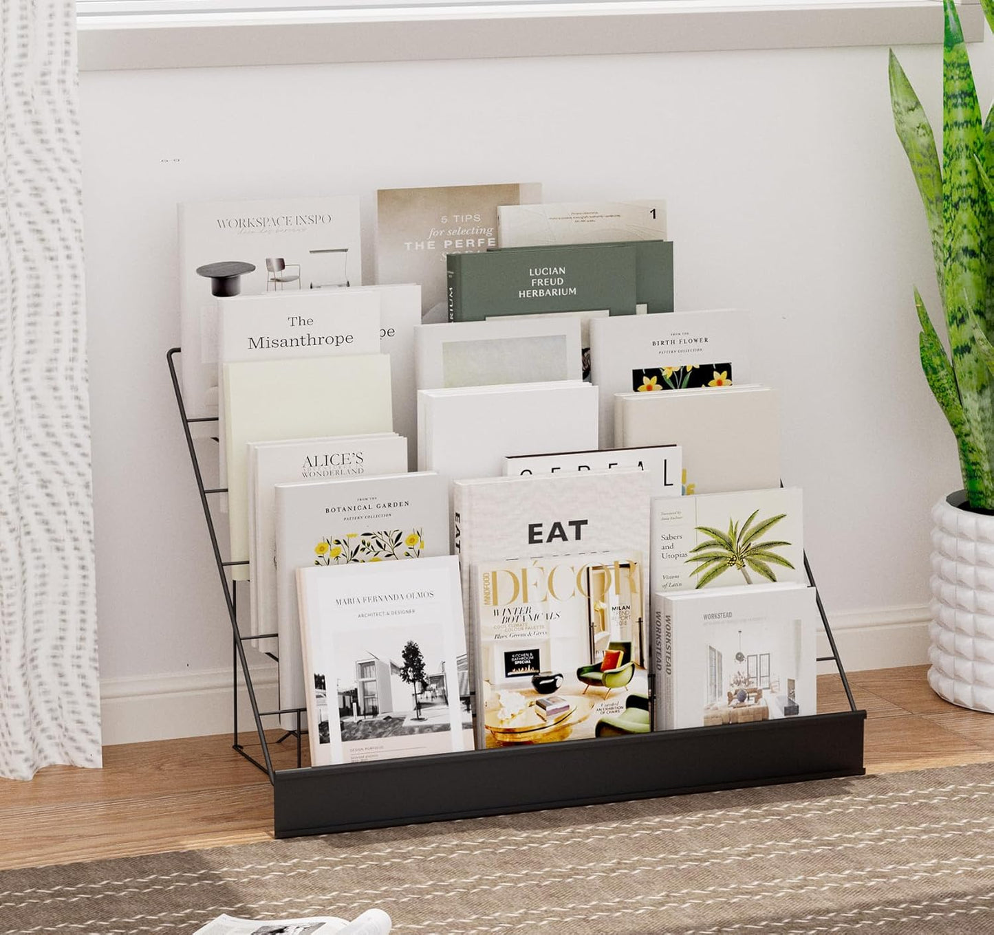 6-Tier 30" Wide Metal Magazine Holders,Wire Countertop Rack with Sign Channel,Retail Book Brochure Magazine Display Stand Literature Greeting CD Card Rack for Book Signing,Vendor Booth