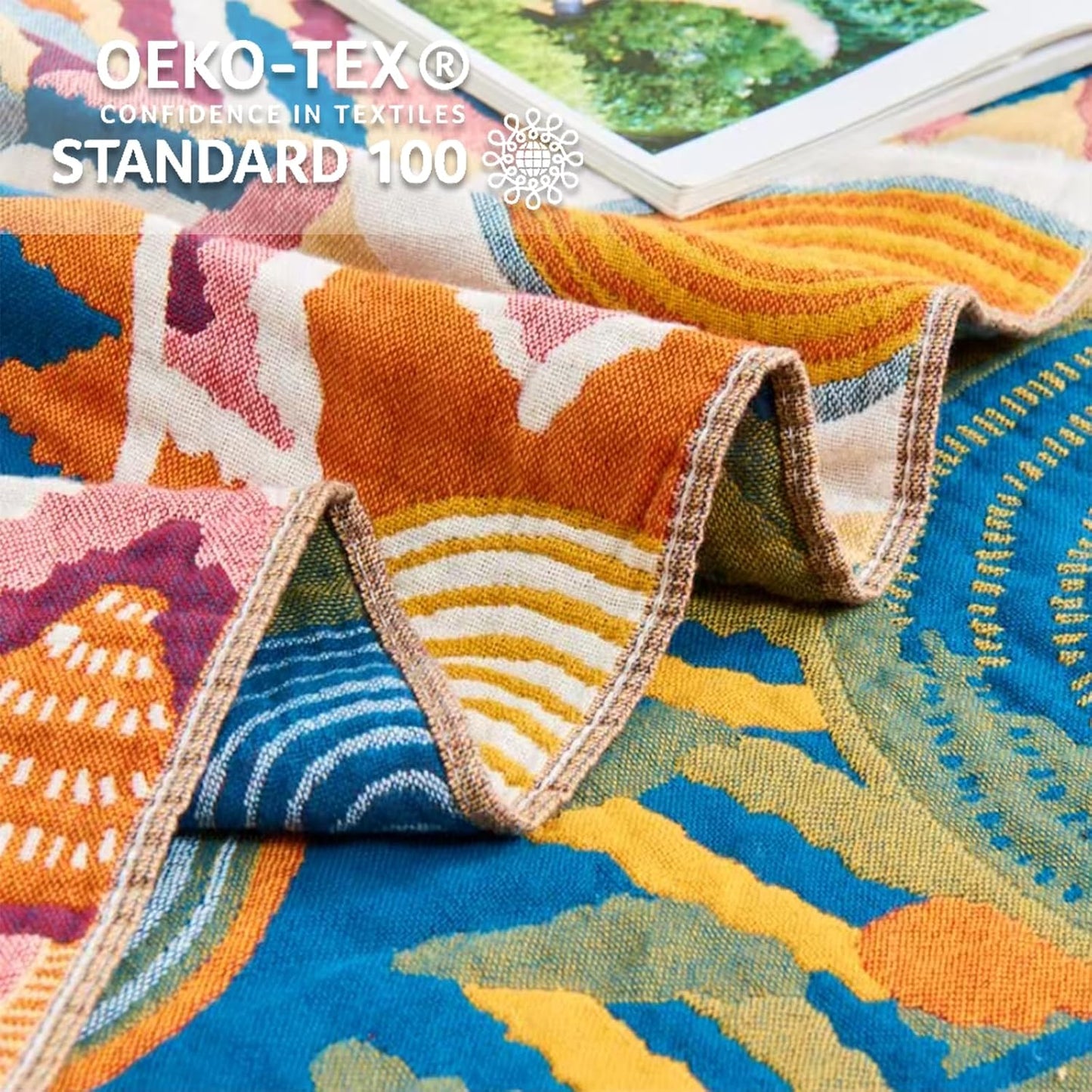 Boho Throw Blanket for Bed-100% Cotton Soft Breathable Farmhouse Decor Boho Quilt for Sofa (Colorful Sun, 60"x80")