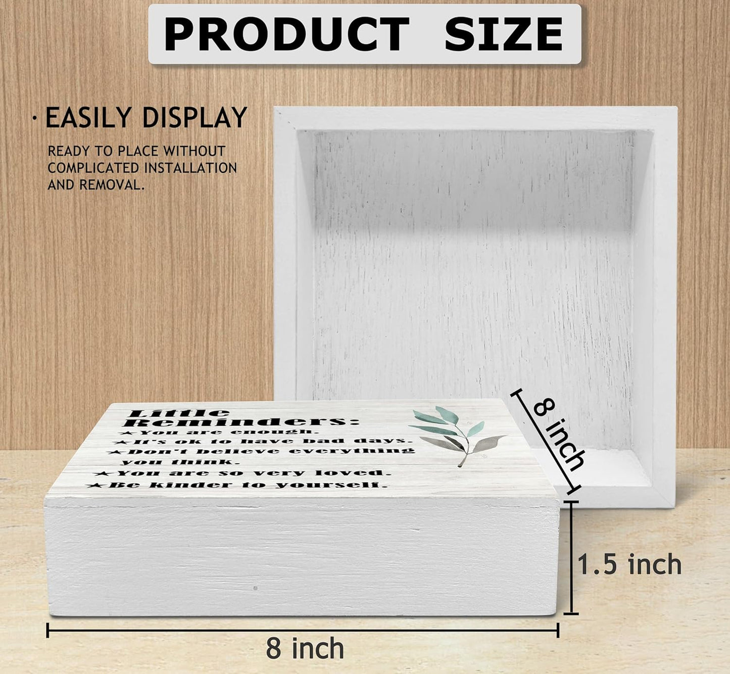 SRADMO Inspirational Little Reminders Wood Box Sign Desk Decor 8x8, Inspirational Desk Decor, College Motivational Positive Affirmation Gifts Box Sign For Office Home Dorm Tabletop Shelf Decoration