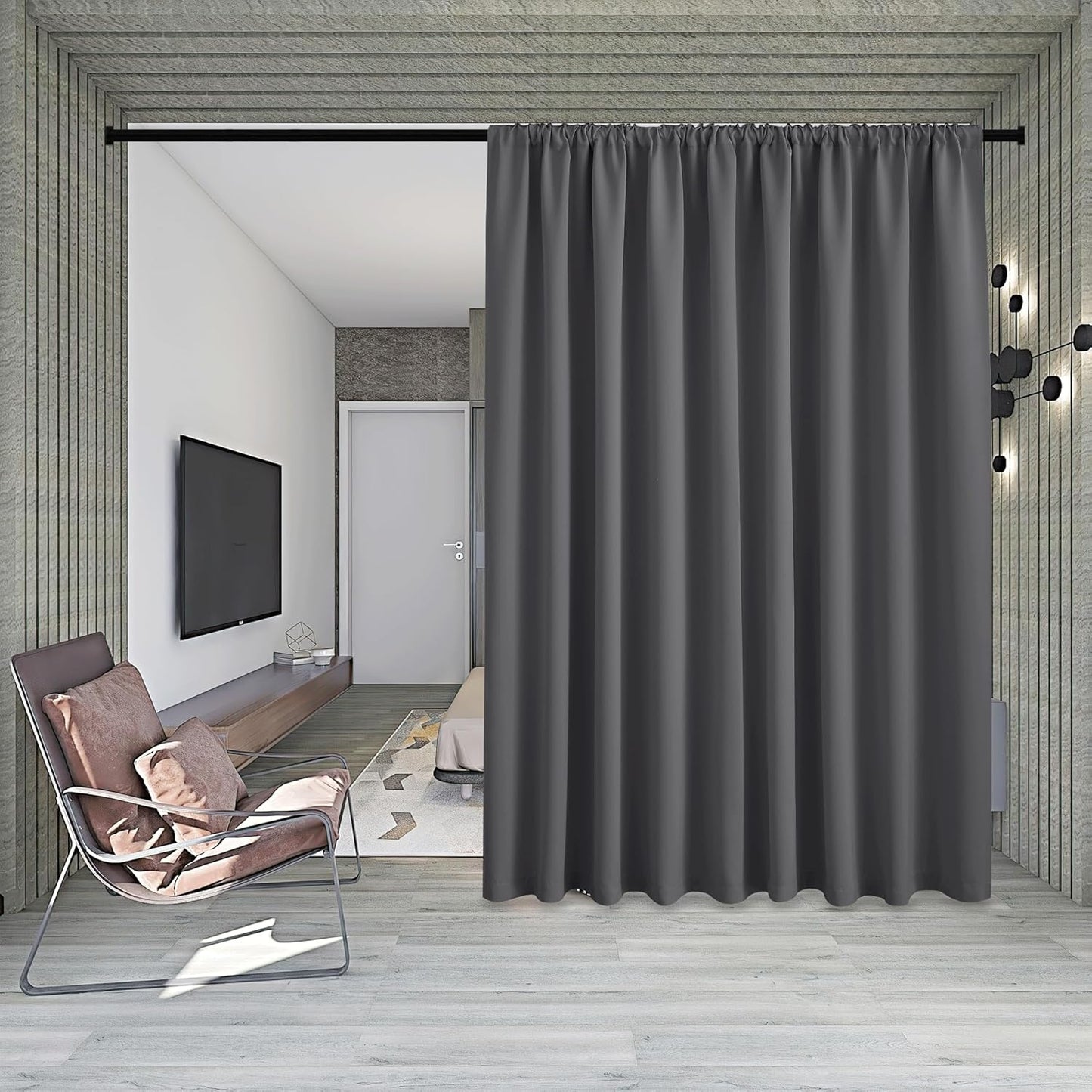 RYB HOME Room Divider Curtain Set with Ceiling Track, Privacy Blackout Thermal Insulated Curtains for Bedroom/Living Room/Basement/Patio/Sliding Glass Door, W100 x L84, Grey, 1 Panel