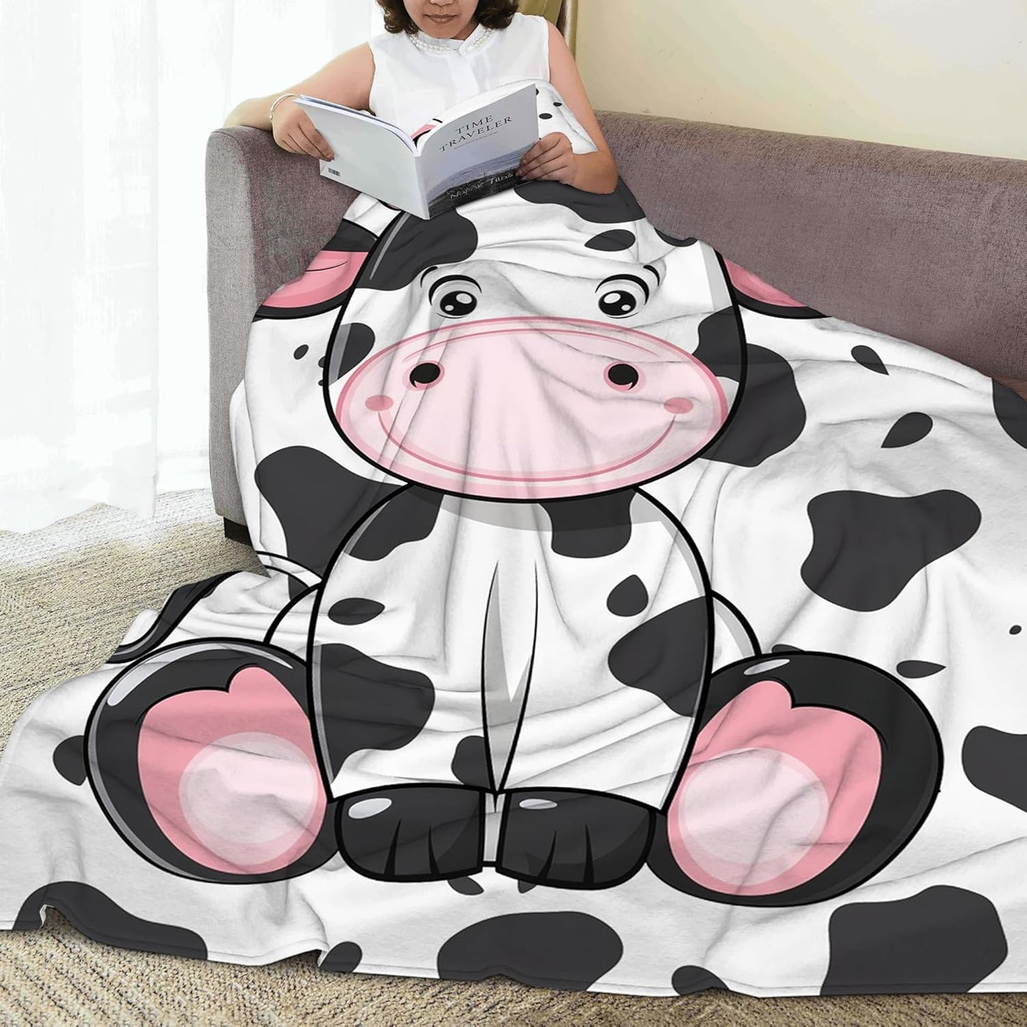 Cute Cow Throw Blanket, Cartoon Blanket Throw for Adults, Lightweight Soft Cozy Blanket for Couch Sofa Bed Room Decor 50x60 Inches