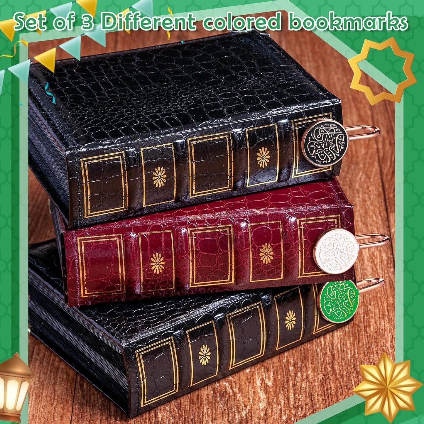 6 Pack Islamic Quran Bookmark with Arabic Calligraphy Quran Holder Metal Holy Quran Bookmark for Islamic Books Party Favor Ramadan Eid Nikah Islamic Gifts(Round)