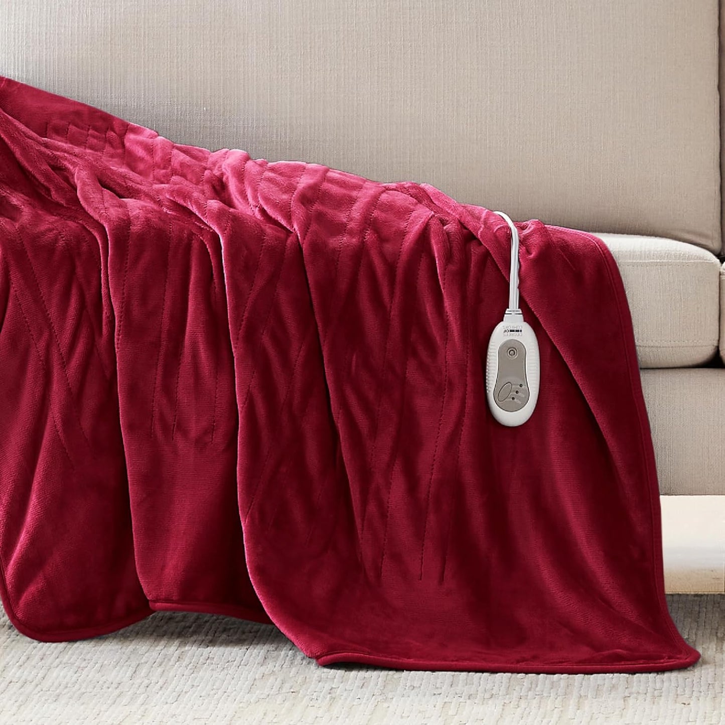 Degrees of Comfort Heated Throw Blanket 50x60'' – Soft Plush Electric Blanket with 6 Heat Settings & Auto Shut-Off, Machine Washable – Cozy Winter Gift for Bed & Couch (Burgundy Red)