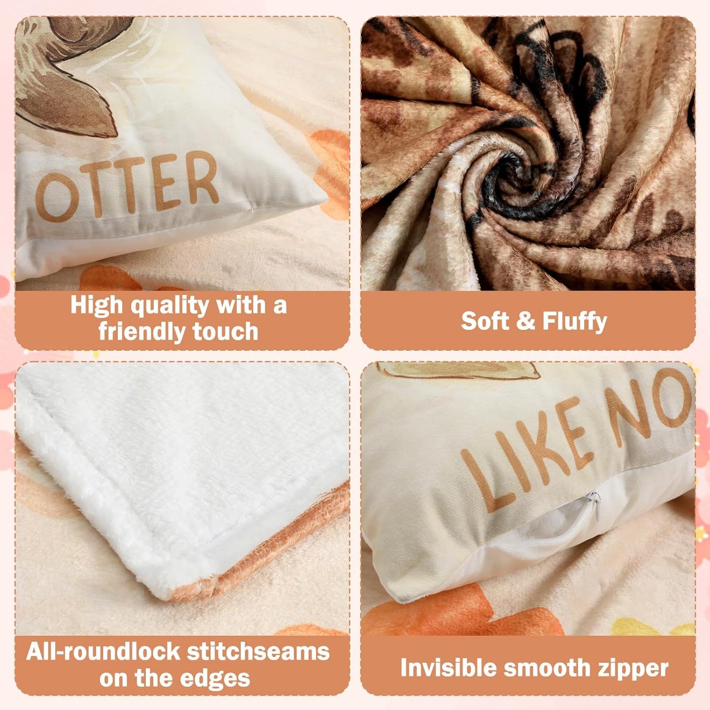 Moukeren 3 Pcs Anniversary Otter Gift for Her Couple for Women Wife Include Otter Throw Blankets Cute Soft Novelty Crew Socks Pillow Cover Girlfriend Sweetest Day Couples Idea