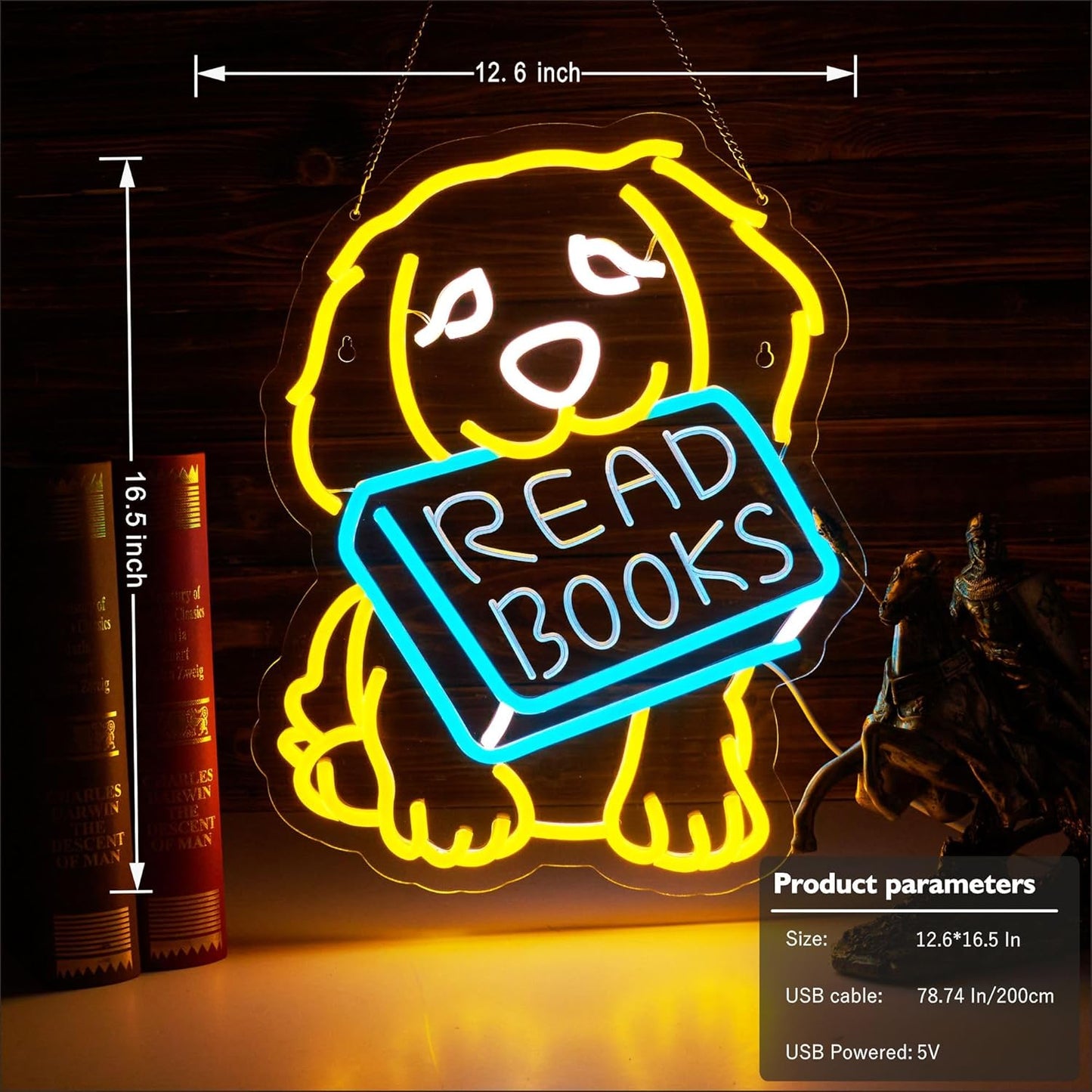 Read Books Golden Retriever Neon Sign for Wall Decor, Read More Books LED Signs Lights for Book Club Classroom Read Corner Kid's Reading Study Men Cave Game Decor, Birthday Party Decoration Gift
