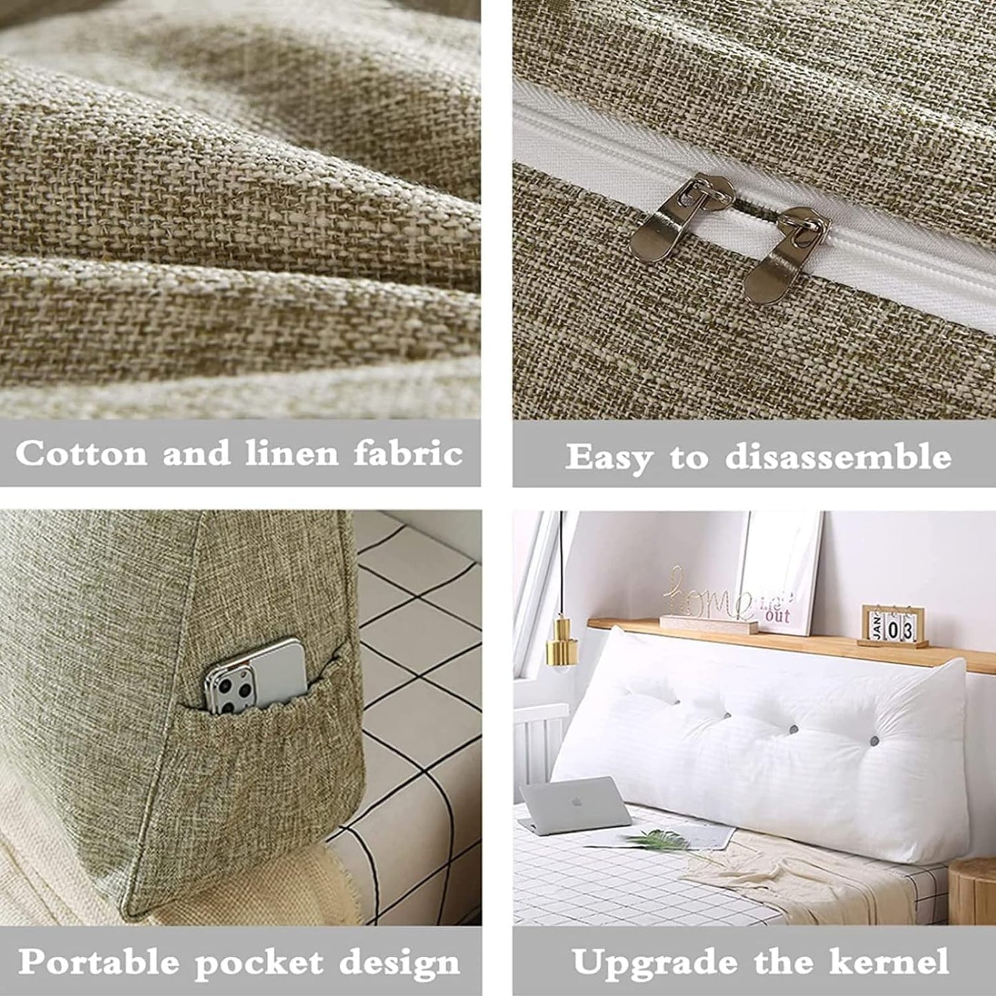 Triangular Positioning Heighten Support Reading Cushion Never Collapse Cushions for Sofa Bed Headboard Upholstered with Removable Cover(Size:180x50x20cm,Color:D)