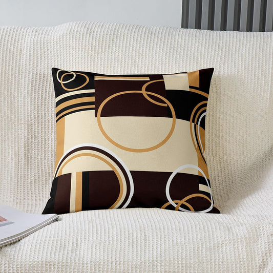 Modern Geometric Throw Pillow Covers 20x20Inch Set of 2 Brown Black Stripes Cushion Covers For Lumbar Support Bedroom Retro Circle Swirls Pillow Covers Abstract Texture Decorative Accent Pillow Cases
