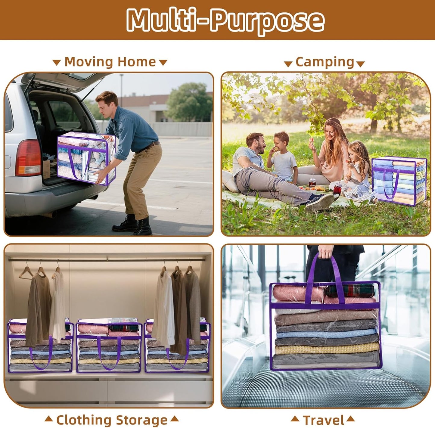 6 Pack Clear Storage Bags, 40L Clothes Storage Bag,Foldable Moving Bags with Zipper and Reinforced Handle,Clear Closet Organizers for Clothes,Comforter, Blanket, Bedding