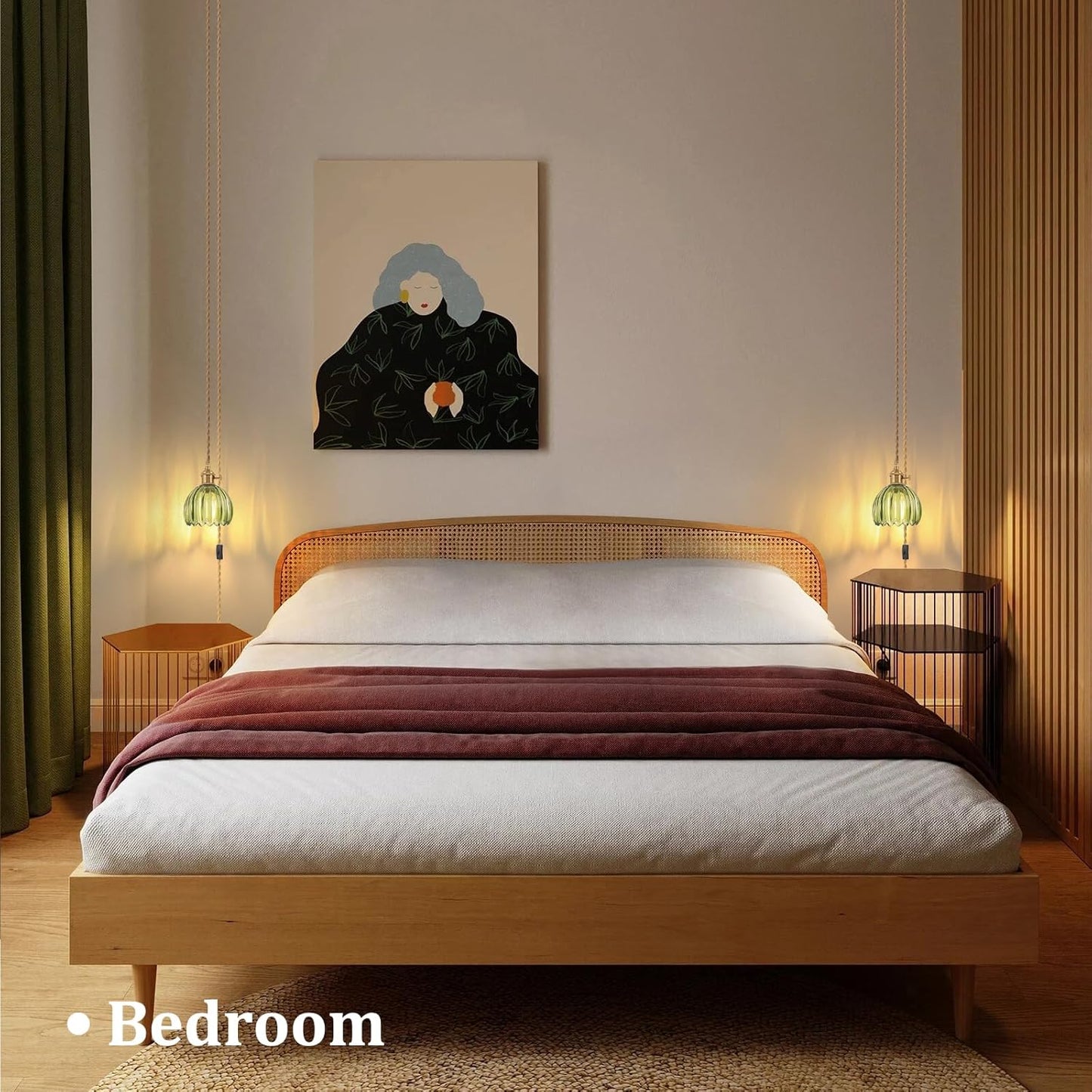 Plug in Pendant Light Hanging Light Fixture Corded On/Off Switch Brass Pendant Light with Green Tulip Glass Lampshade for Bedroom Living Room Kitchen Island