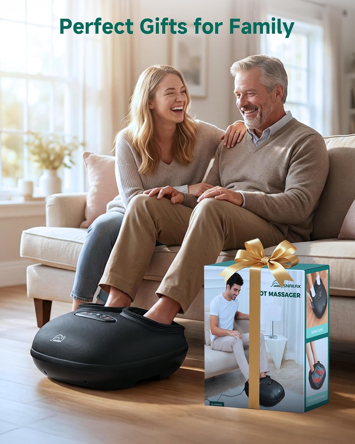 Snailax Foot Massager with Heat, Foot Massager for Neuropathy Plantar Fasciitis Deep Kneading Compression Vibration Feet Massager Machine Remote Control, Foot Warmer Fits Size 13,Gifts for Men Women