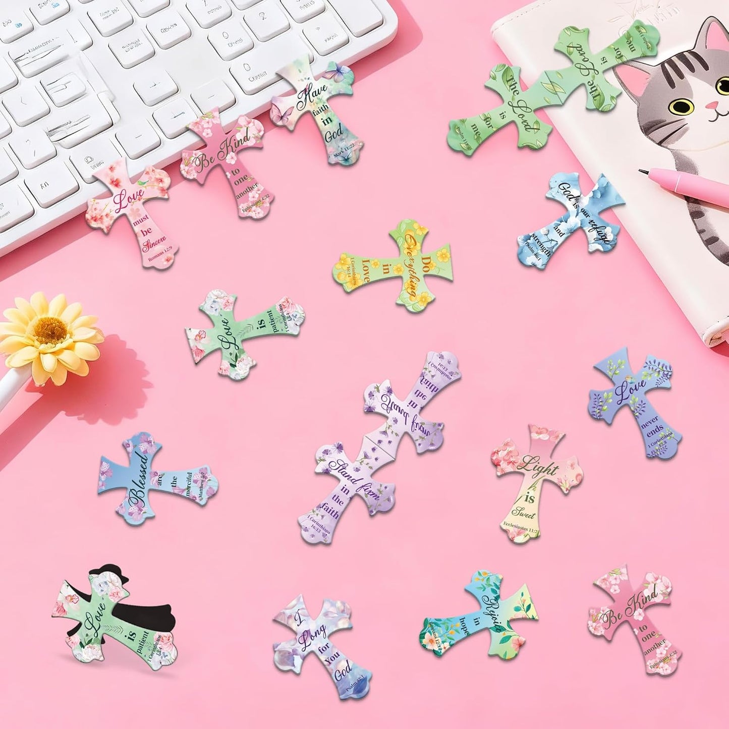 50Pack Magnetic Bookmarks Christian Bookmarks Bulk Cross Bible Bookmark for Reading Women Men Kids Teacher Book Lovers Gifts, Religious Magnet Bookmark Clips Cute Personalized Book Markers (Flower)