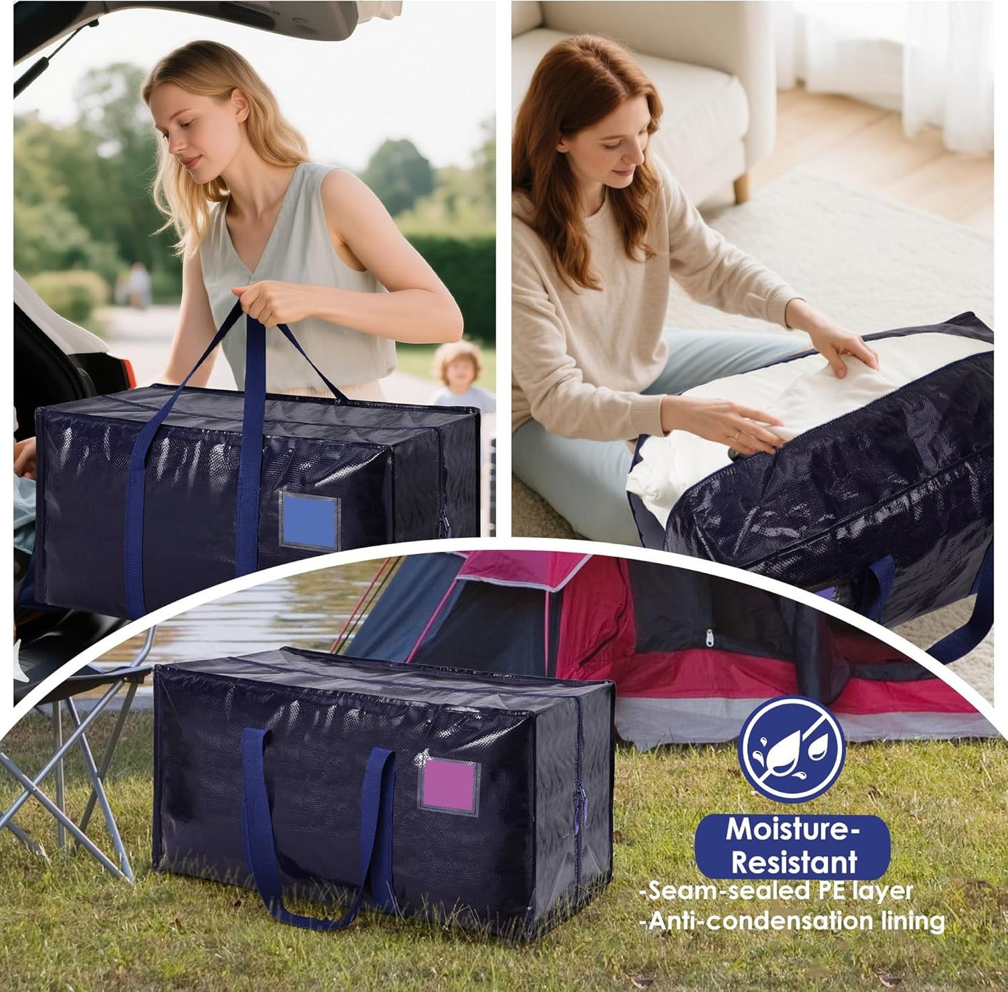 6 Pack Extra Large Heavy Duty Moving Bags with Reinforced Zipper & Wide Handles, Moisture-Resistant Storage Bins Packing Cubes for Clothes, College Dorm, Travel, and Home Organization, Dark Blue