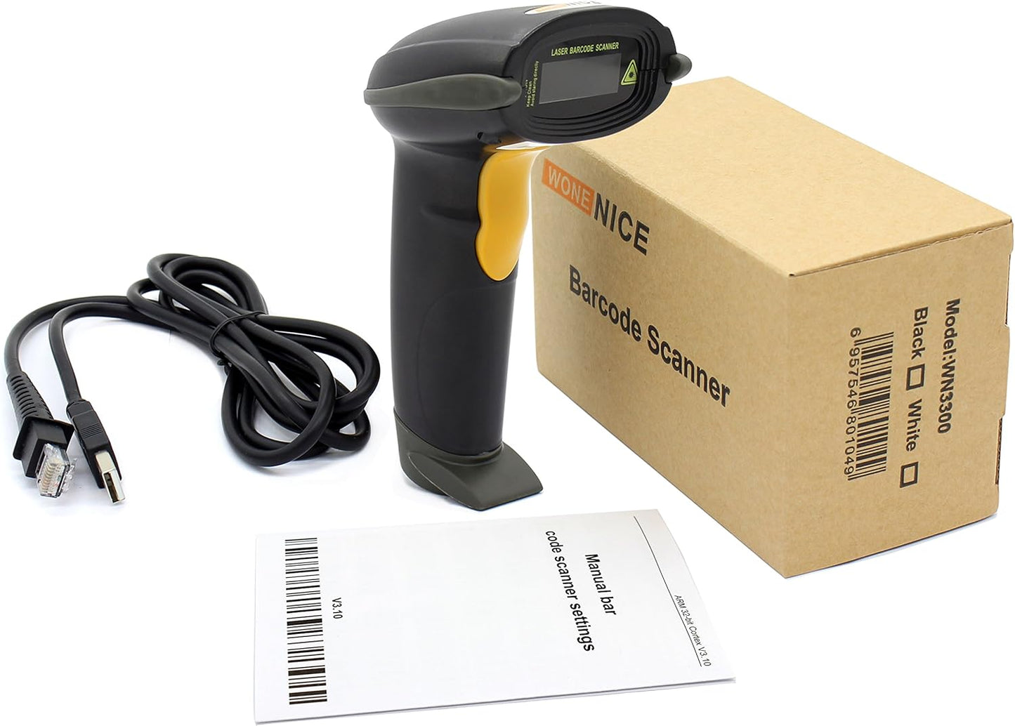 WoneNice USB Laser Barcode Scanner Wired Handheld Bar Code Scanner Reader Black