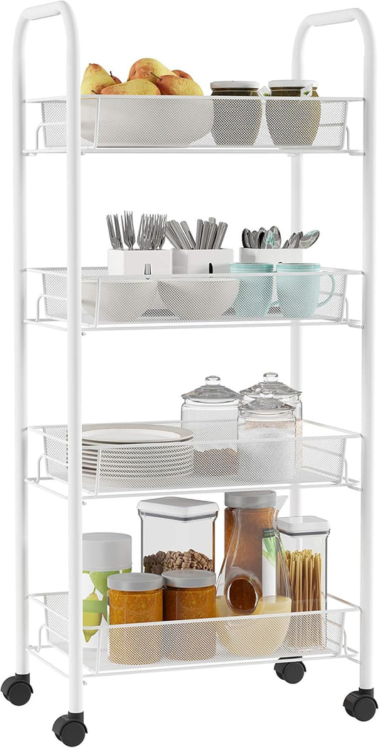 Lavish Home 4-Tiered Narrow Rolling Storage Shelves - Mobile Space Saving Utility Organizer Cart for Kitchen, Bathroom, Laundry, Garage or Office