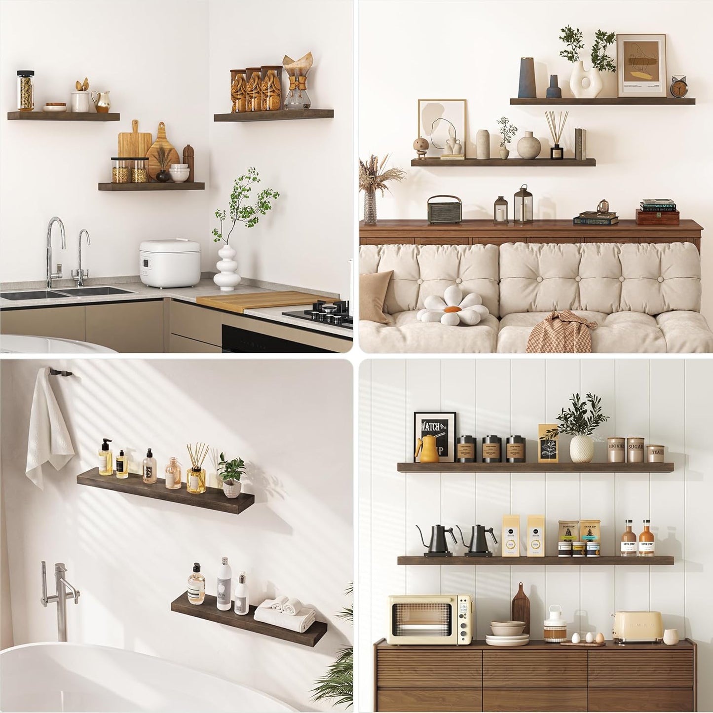 Axeman Natural Wood Floating Shelves for Wall Mounted 24 Inch Rustic Farmhouse Wall Shelves for Bathroom Bedroom Kitchen Living Room Decor Distressed Wooden Shelf|Set of 2, Vintage Gray