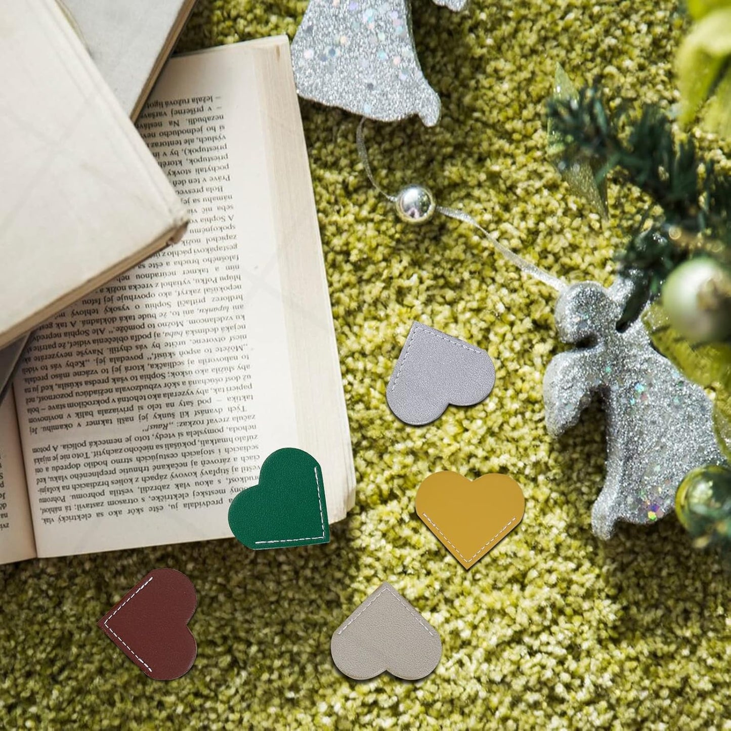 20 PCS Leather Heart Bookmark Heart Page Corner Handmade Bookmark Leather Reading Cute Bookmarks Accessories for Women Bookworm Present Book Lovers (10 Elegant Colors) 2.24x2.17inch