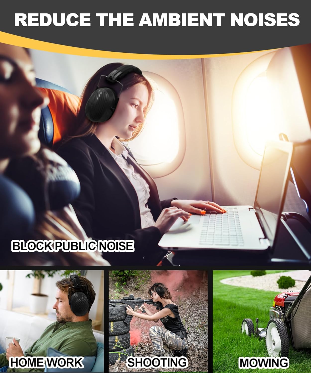 ZOHAN 019 Noise Cancelling Headphones for Adult - NRR 28dB Hearing Protection for Working, Shooting, Mowing, Autism