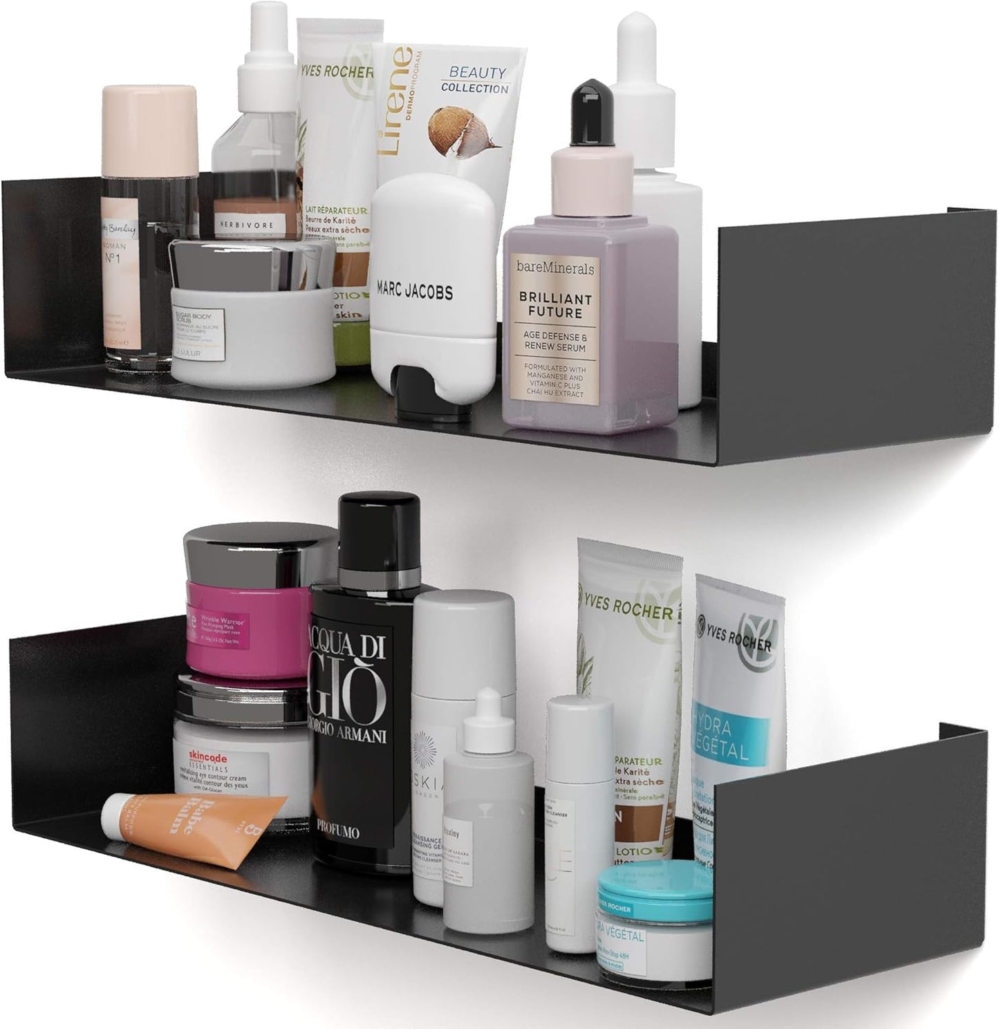 Wallniture Bali Floating Wall Mount Metal U Shape Shelf Book CD DVD Storage Display Bookcase Black Set of 2