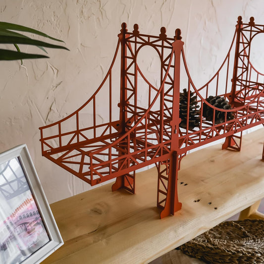 Metal Bridge Shelf – Iron Floating Shelf for Wall or Desk Use – Decorative Storage Rack for Books, Plants & Home Decor – Wall-Mounted or Tabletop Display (Manhattan Red)