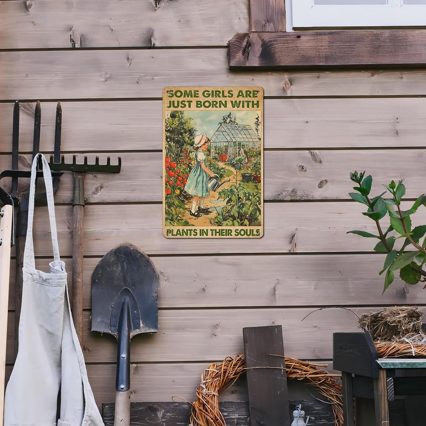 Vintage Garden Tin Sign Some Girls are Just Born with Plants in Their Souls Retro Metal Poster Funny Wall Art Cafe Wall Decor for Garden Plaque 12 * 8inch