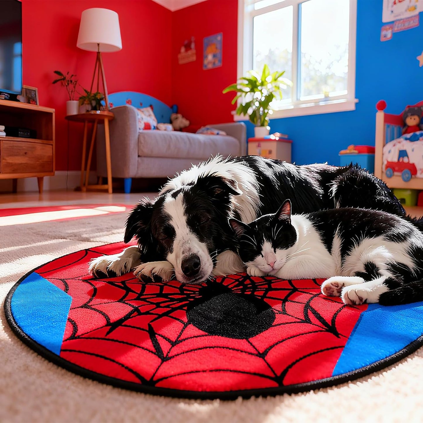 Red Spider Web Round Area Rug 3Ft - Circle Entryway Rugs Washable Door Mat for Boys Room Sofa Nursery Decorations, Non-Slip Floor Carpet Aesthetic Comic Decor