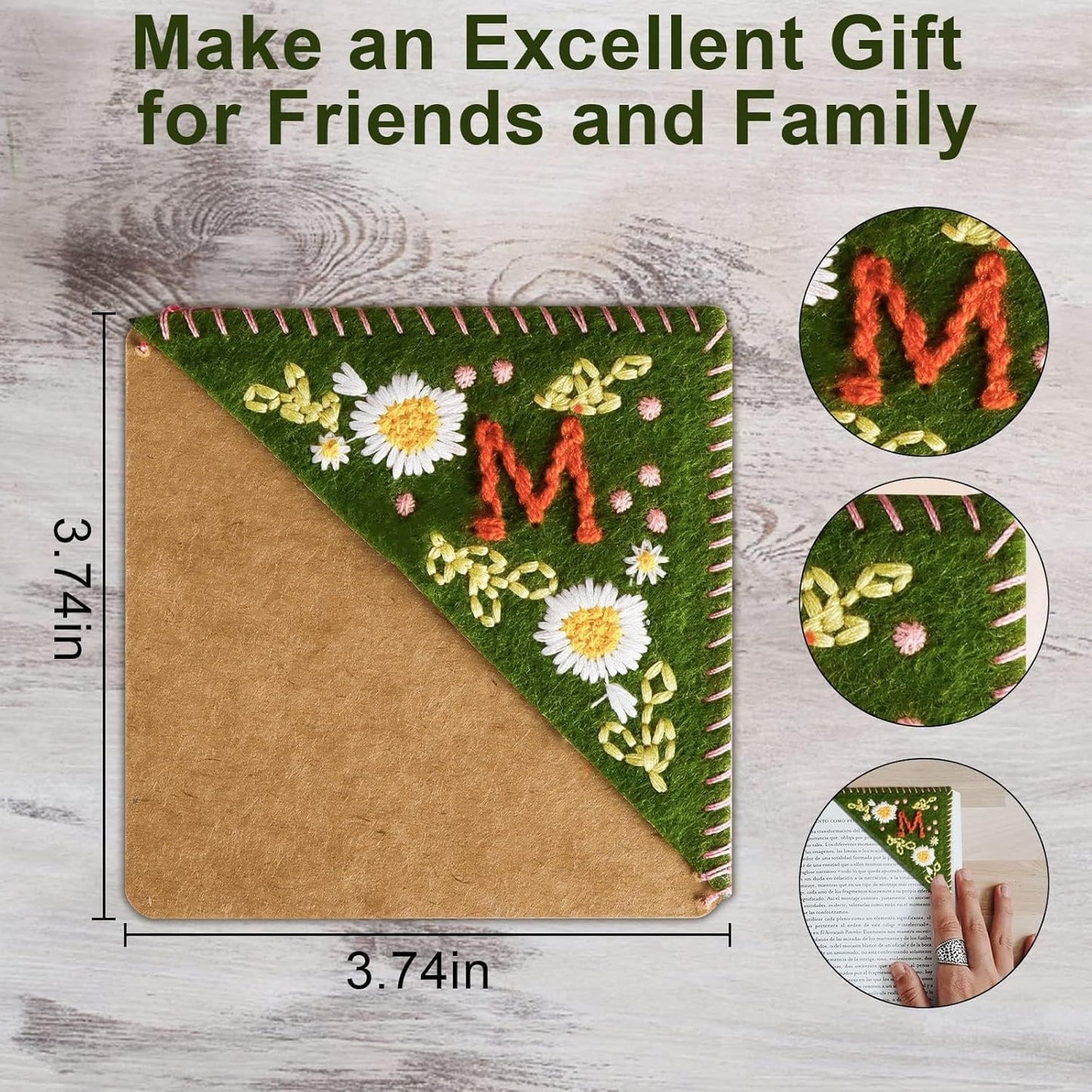 MOTEERLLU Personalized Hand Embroidered Corner Bookmark with A-Z Initial, Cute Book Markers for Reading Women, Book Lovers Gifts for Friends Mom & Teachers, 3.74"(Fall-j)