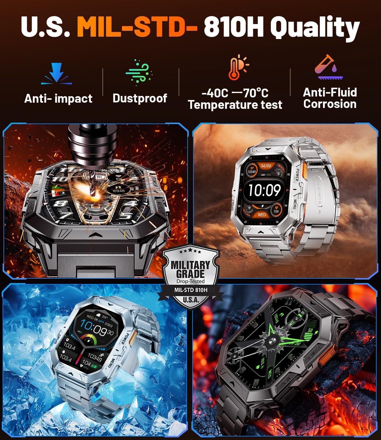 LIGE Military Smart Watches for Men(Answer/Make Calls),100-Day Battery Life,2.13" AMOLED Outdoor Sports Smartwatch with Compass,Fitness Tracker with 100+Sports Modes for Android iOS,AI Voice