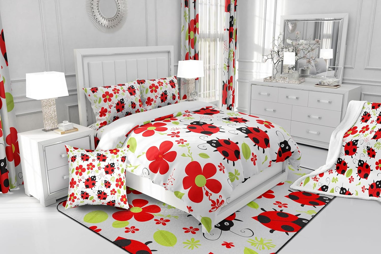Feelyou Ladybug Fleece Throw Blanket Botanical Floral Floral Printed Sherpa Blanket for Kids Boys Girls Flying s Plush Blanket Cartoon Animal Decor for Sofa Bed Couch,Baby 30x40 Inch