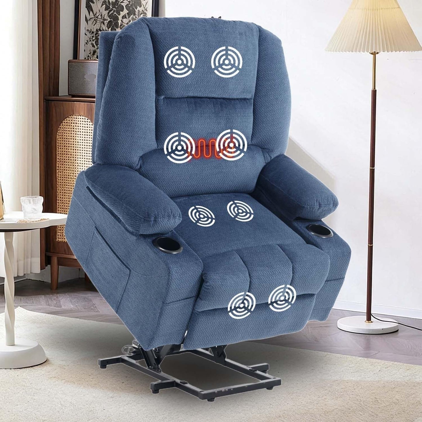 Power Lift Recliner Chair with USB Port Ergonomic Backrest Overstuffed Armrest Fabric Electric Massage Recliners Chairs with Heat for Elderly People