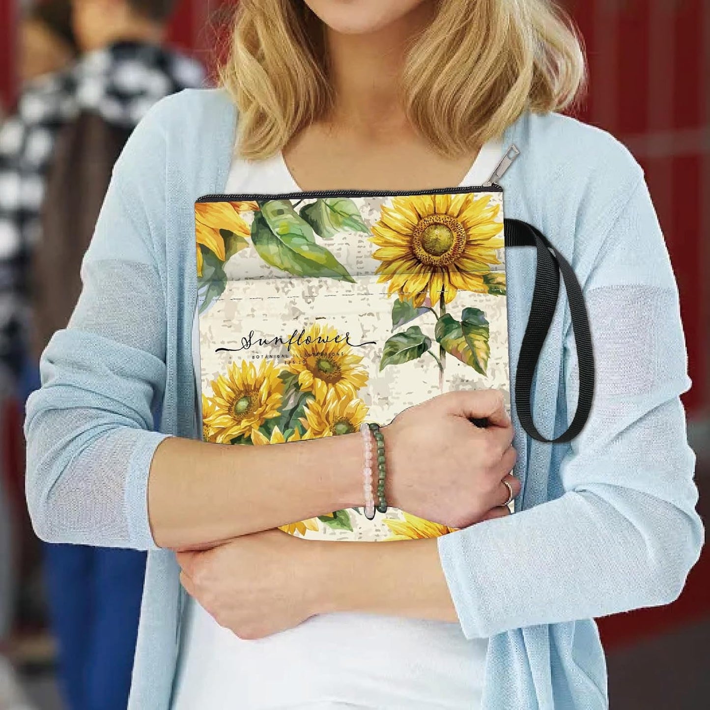 CRASPIRE Sunflower Book Sleeve with Zipper, Canvas, Floral Pattern, Book Cover for Hardcover, Paperbacks, Soft Books, Multi-function Pouch