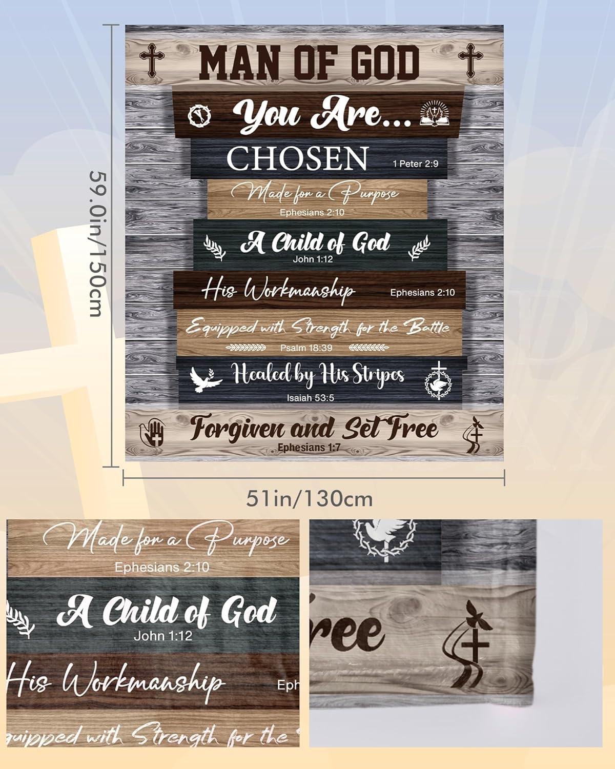Christian Inspirational Blanket Gifts for Men: 60 x 50 inch Bible Verse Throw Blanket with Scripture, Religious Gifts for Pastor Man Father Boys, Prayer Comfort Blanket Gift for Birthday Christmas