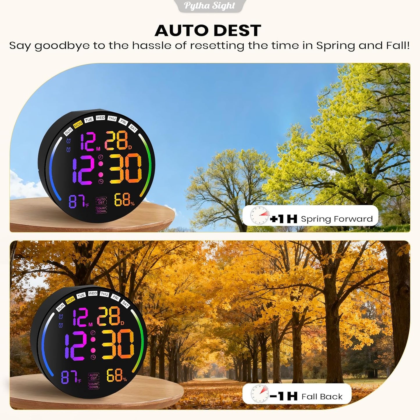 Large Digital Wall Clock with 10.3" LED Display,Alarm,Countdown Timer,DST,Temperature,Humidity,Auto-Dimming,Remote Control,Night Light for Classroom,Bedroom,Living Room,Office,Gym