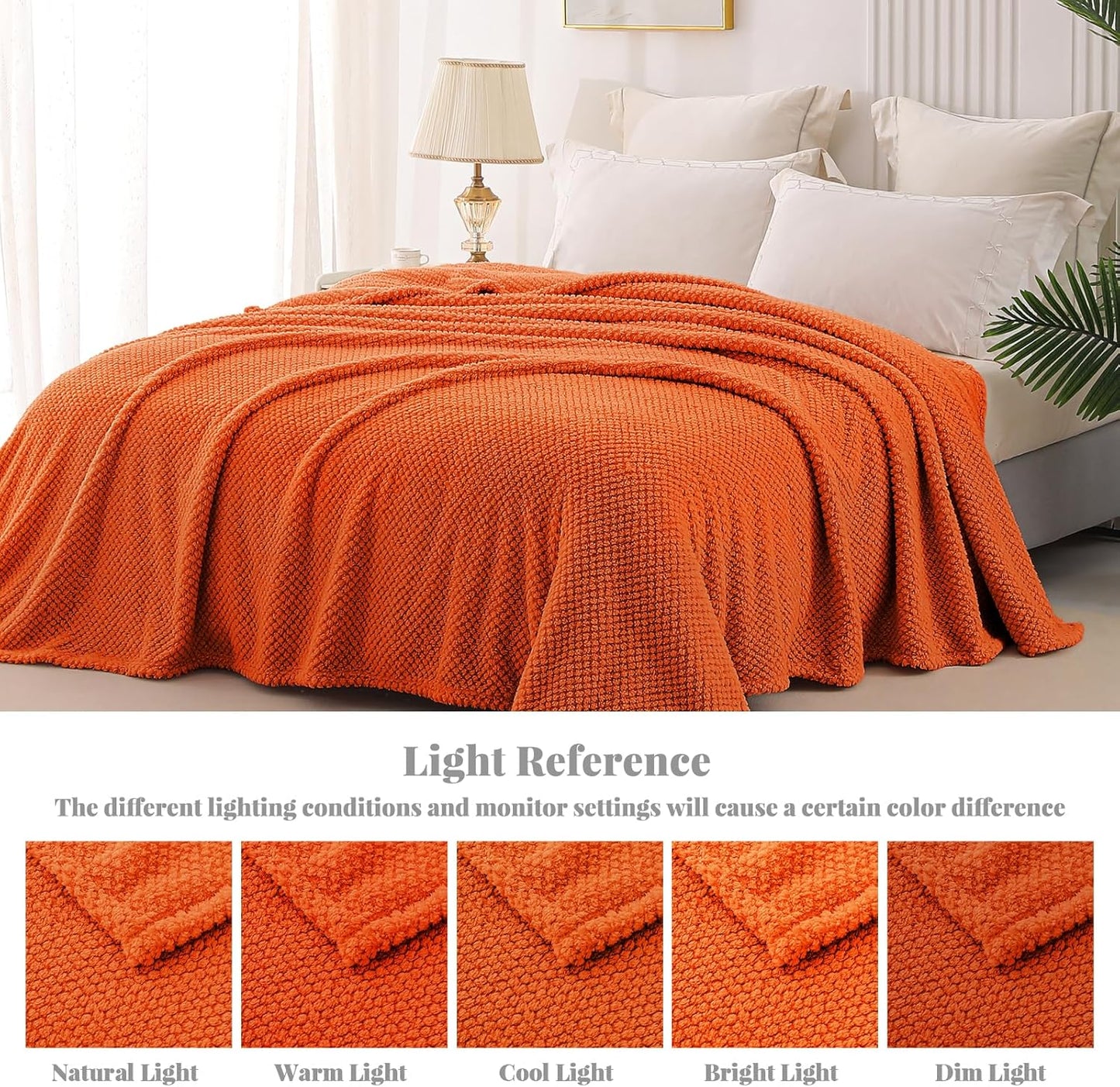 Whale Flotilla Twin Size Fuzzy Fleece Blanket, Fluffy Warm Soft Jacquard Bed Blankets for All Season, Lightweight and Cozy, 60x80 Inch, Burnt Orange