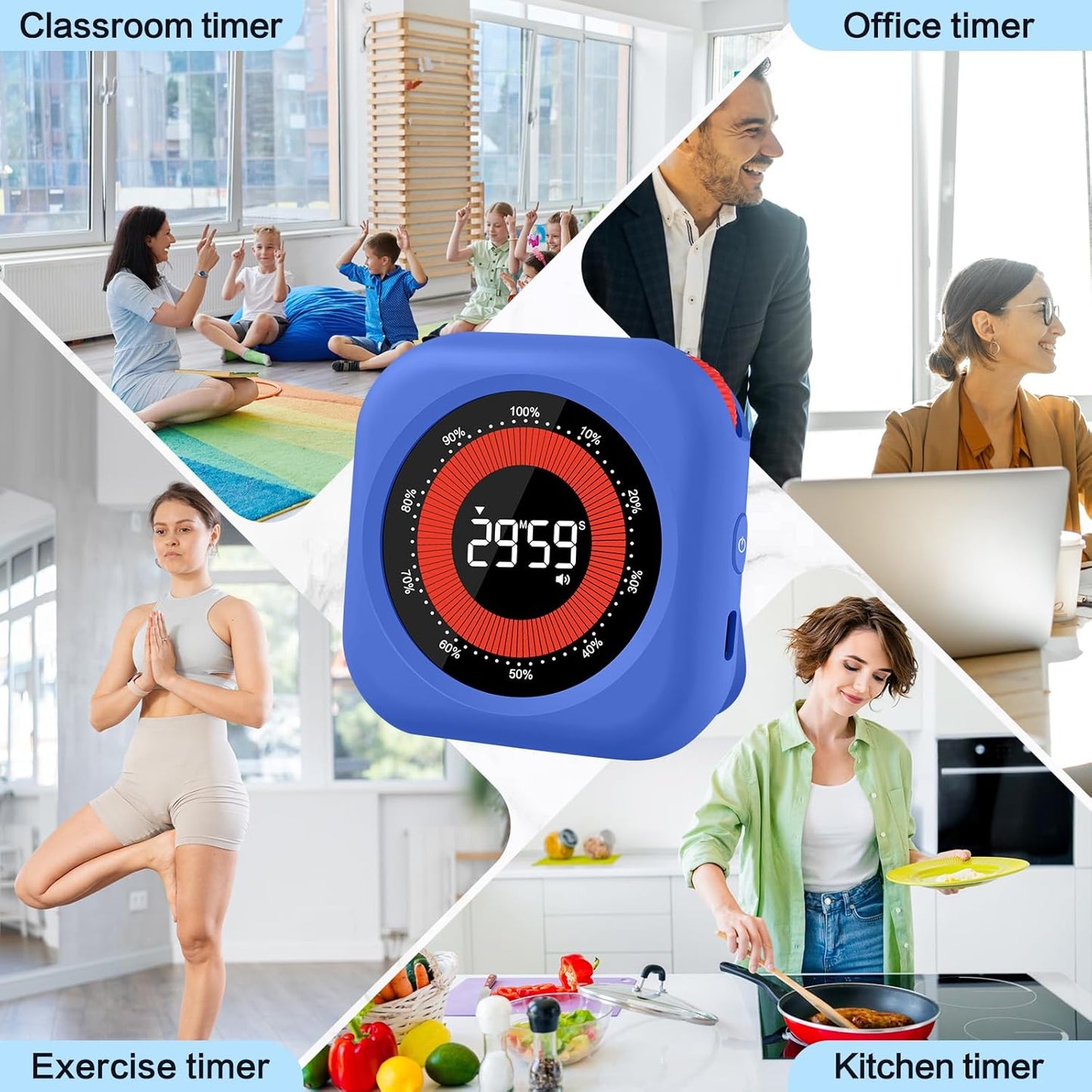 Visual Timer for Classroom Rechargeable, 10-Hour Digital Timers with Visual Time Bars Design, 3 Brightness/3 Volume Adjustable Magnetic Timer, Countdown/up Timer for Study Game Gym Kitchen Office