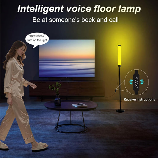 Voice-Activated Led Floor Standing Tall Lamp Custom Color Temperature Pole for Adults and Kids Indoor Bedroom Home Living Room Office (Black-Voice Control)