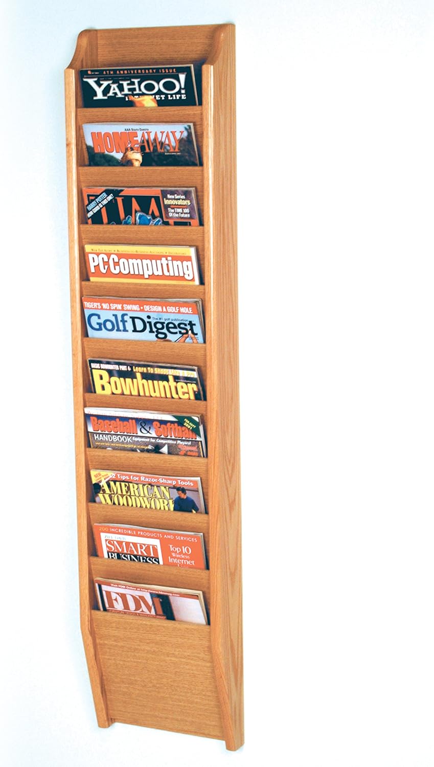 Wooden Mallet 10-Pocket Cascade Magazine Rack, Light Oak